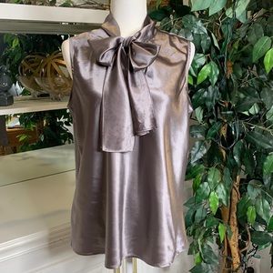 Used Nine West Grey Pussy Bow Sleeveless Top, L